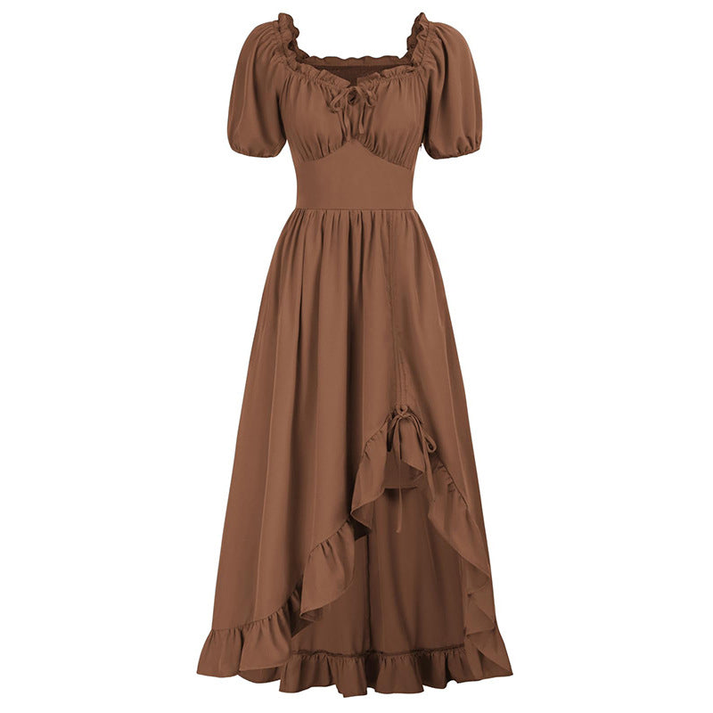 Medieval Solid Color Irregular Short Sleeve Dress | Gthic.com