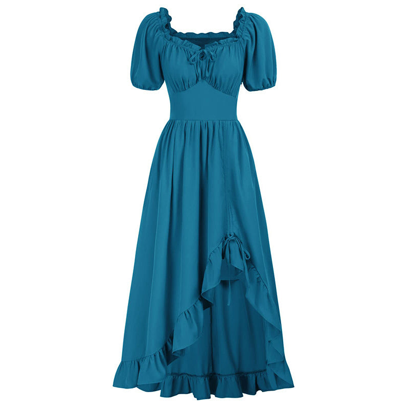 Medieval Solid Color Irregular Short Sleeve Dress, Blue / S(Bust 34-35) Medieval Solid Color Irregular Short Sleeve Dress, Blue / S(Bust 34-35)