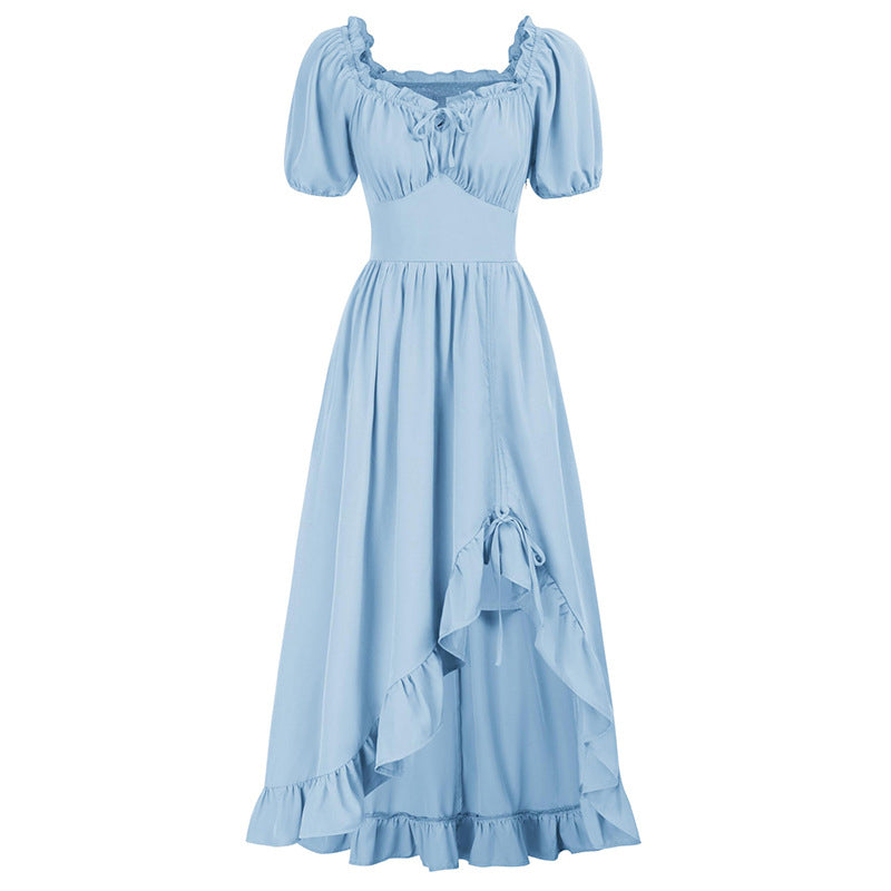 Medieval Solid Color Irregular Short Sleeve Dress, Light Blue / M(Bust 36-37) Medieval Solid Color Irregular Short Sleeve Dress, Light Blue / M(Bust 36-37)