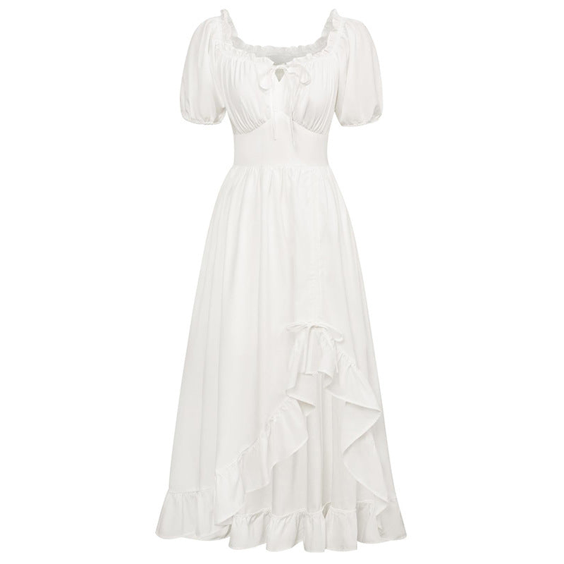 Medieval Solid Color Irregular Short Sleeve Dress | Gthic.com