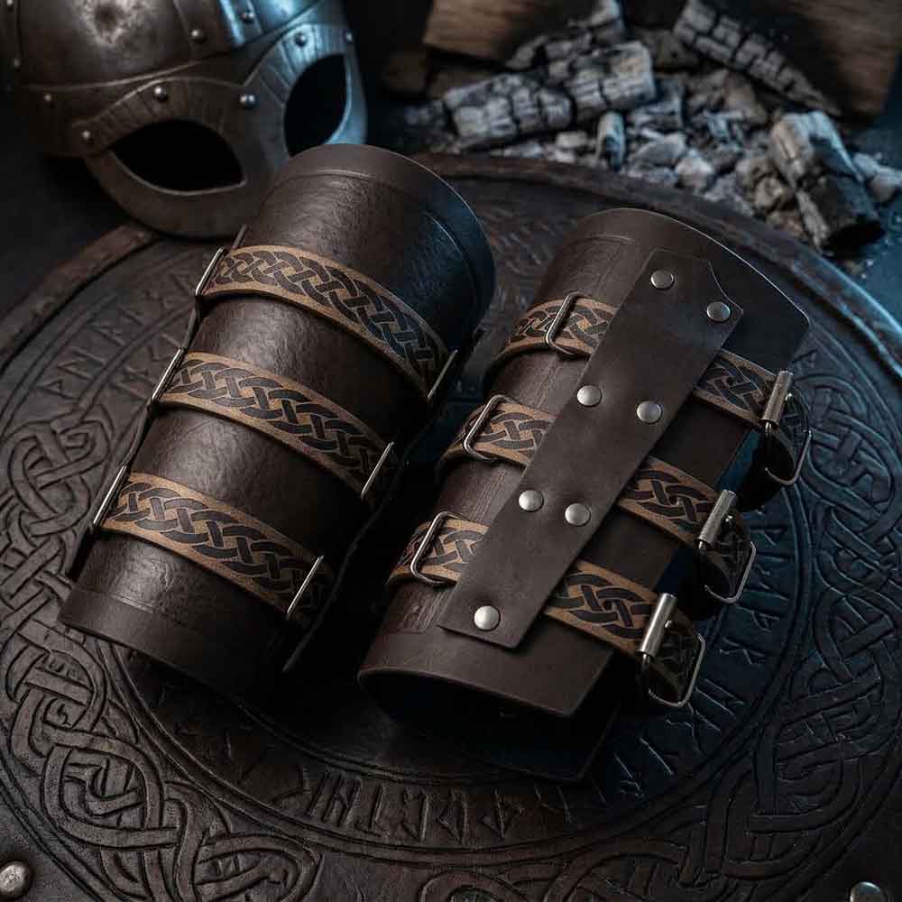 Medieval Three-Strap PU Leather Knight Bracers | Gthic.com