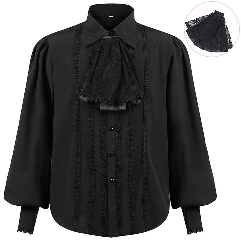 Medieval Victorian Lace Trim Pleated Shirt | Gthic.com