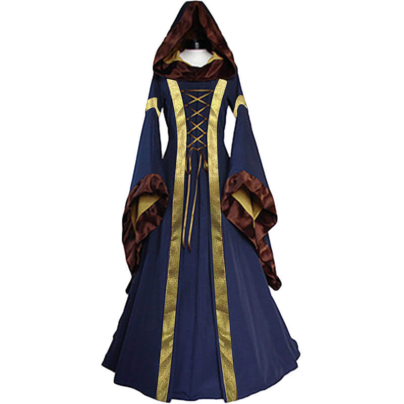 Medieval Victorian Retro Hooded Bell Sleeve Long Dress | Gthic.com