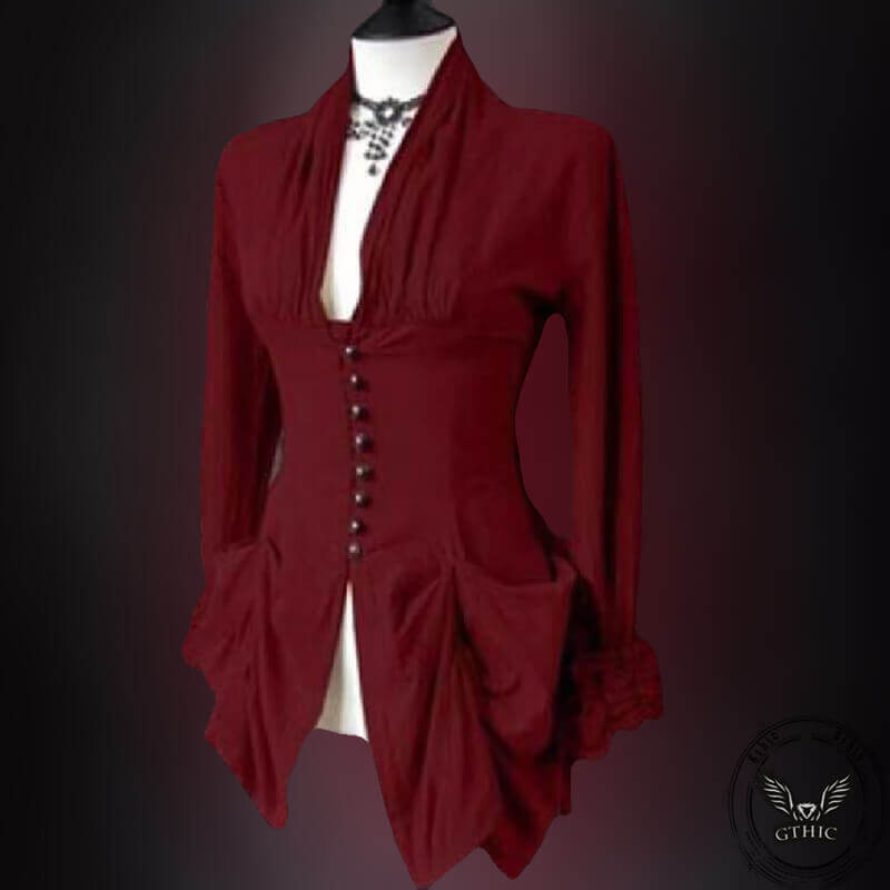 Medieval Victorian Ruffle V-Neck Corset Blouse