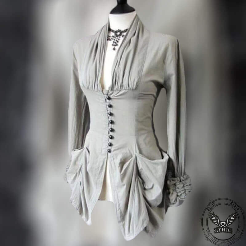 Medieval Victorian Ruffle V-Neck Corset Blouse