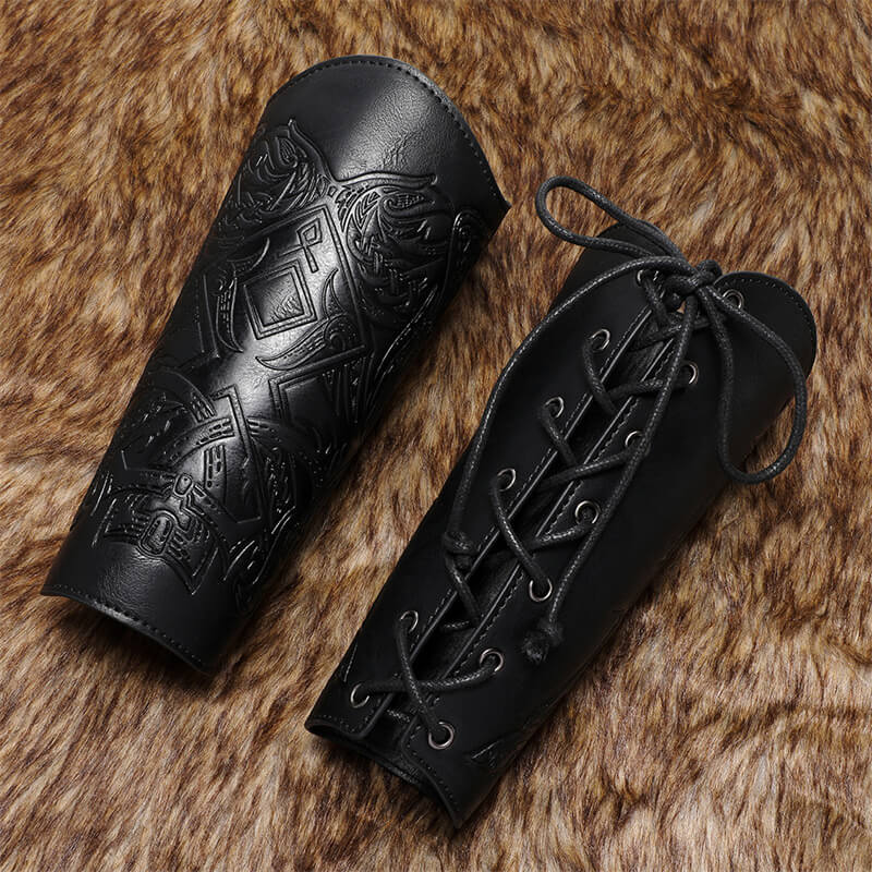 Medieval Viking Embossed PU Leather Bracers