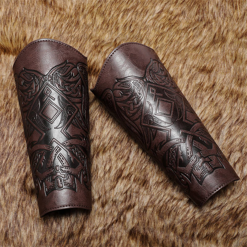 Medieval Viking Embossed PU Leather Bracers