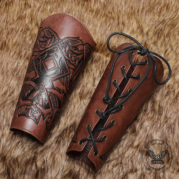 Medieval Viking Embossed PU Leather Bracers 01 | Gthic.com