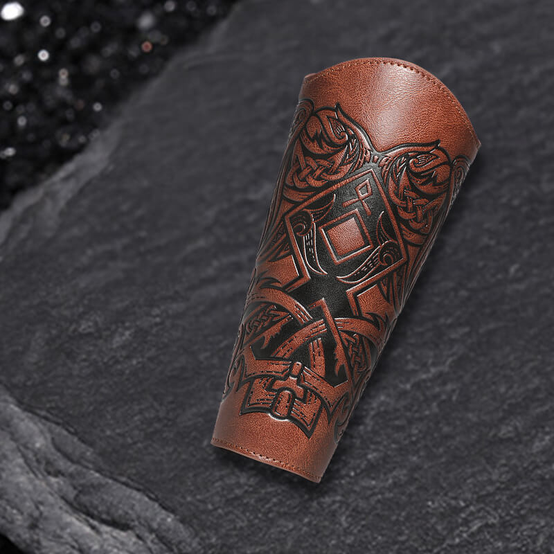 Medieval Viking Embossed PU Leather Bracers