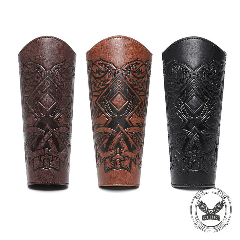 Medieval Viking Embossed PU Leather Bracers