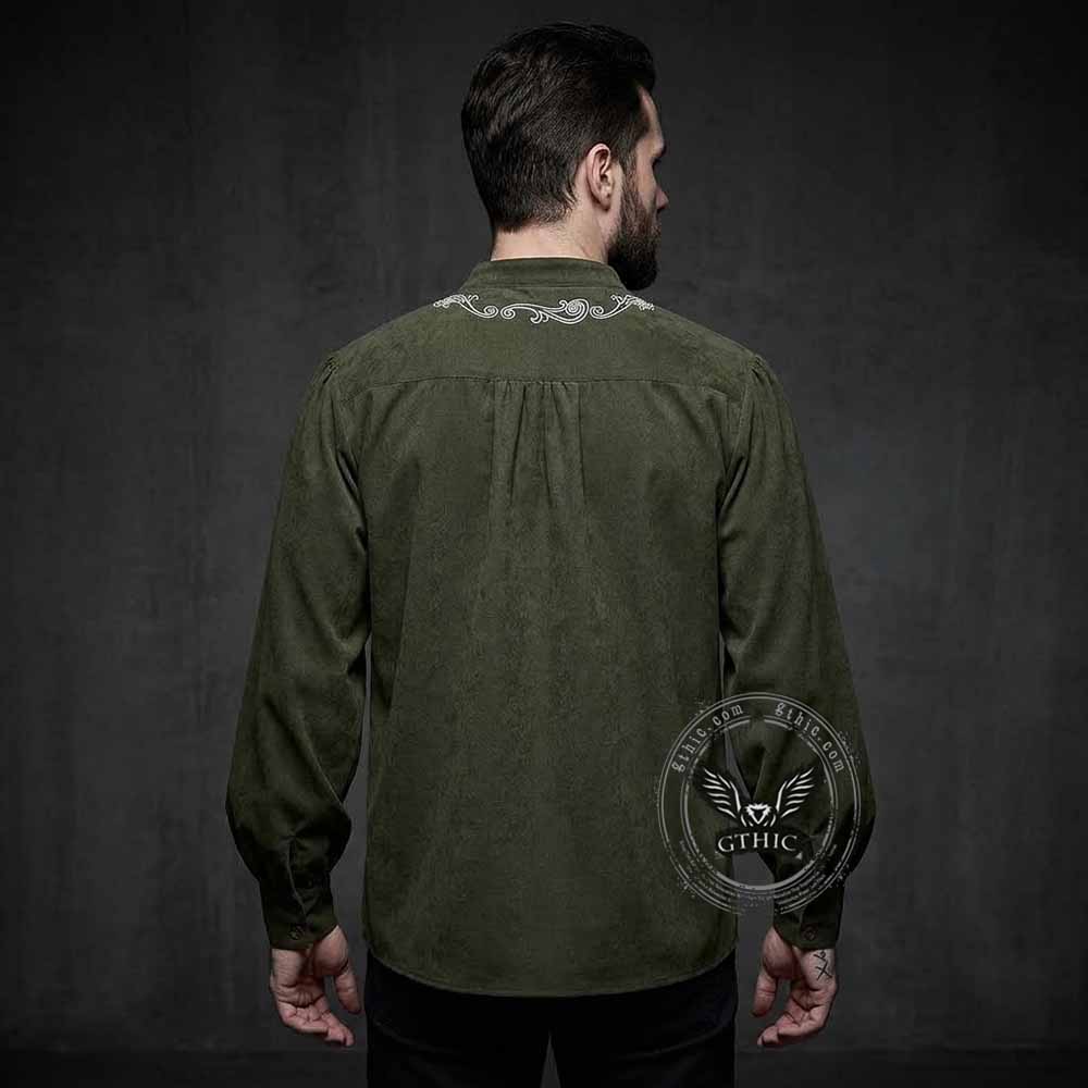 Medieval Viking Embroidered V-Neck Drawstring Shirt | Gthic.com