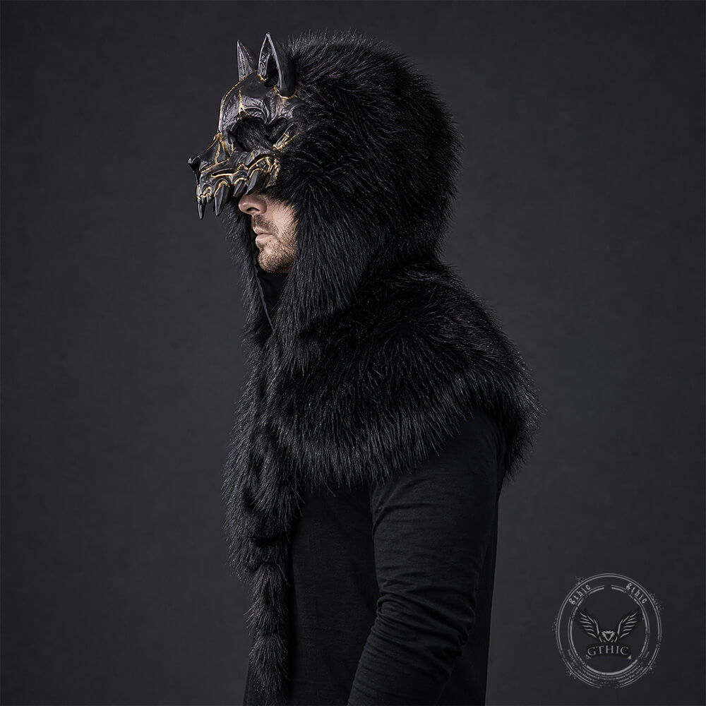 Medieval Viking Fake Wolf Skin Skull Hooded Cape | Gthic.com