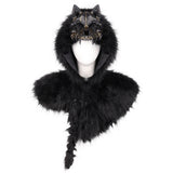 Medieval Viking Fake Wolf Skin Skull Hooded Cape