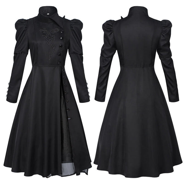 Medieval Witch Floral Pattern Stand Collar Dress 01 | Gthic.com