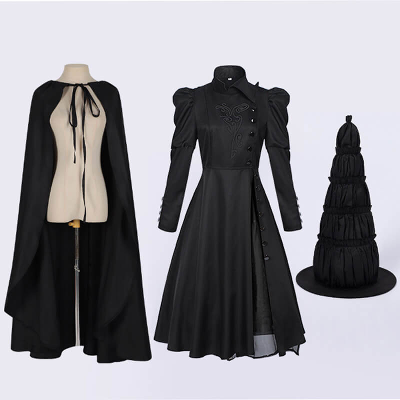 Medieval Witch Floral Pattern Stand Collar Dress 03 | Gthic.com