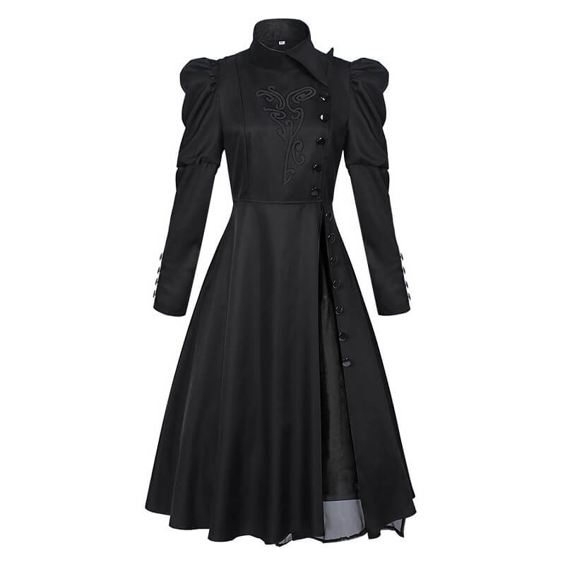 Medieval Witch Floral Pattern Stand Collar Dress