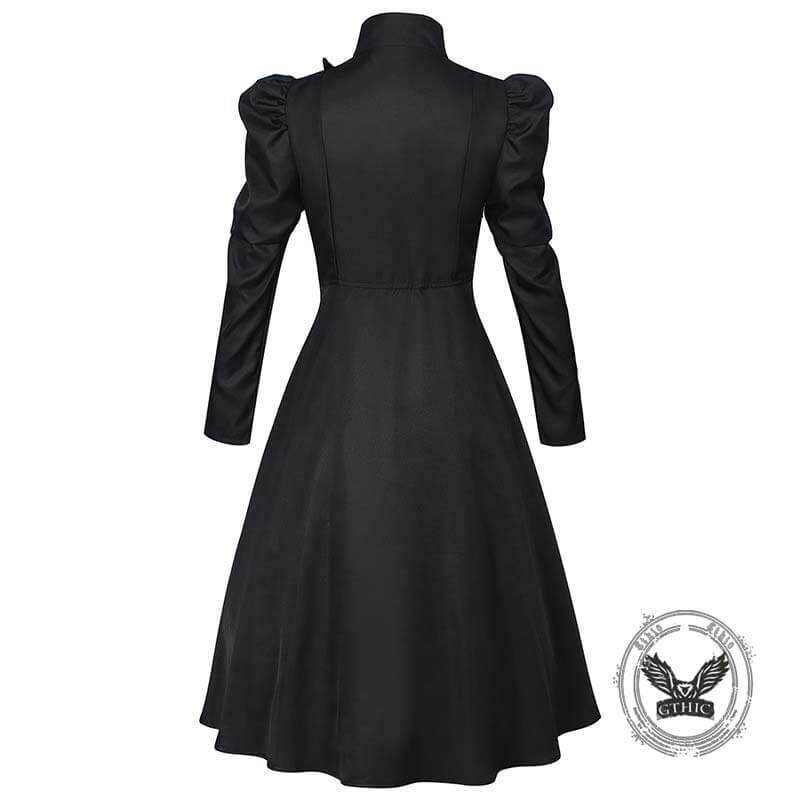 Medieval Witch Floral Pattern Stand Collar Dress