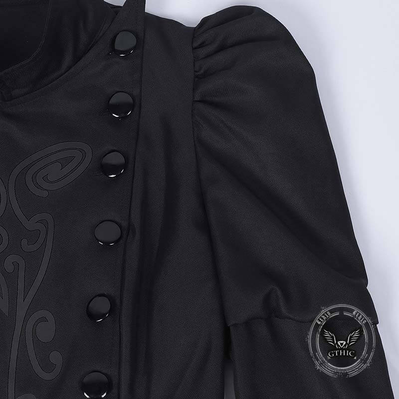 Medieval Witch Floral Pattern Stand Collar Dress