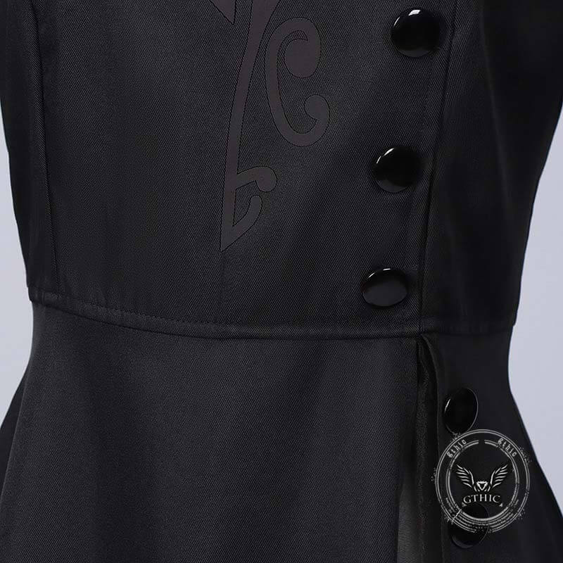 Medieval Witch Floral Pattern Stand Collar Dress