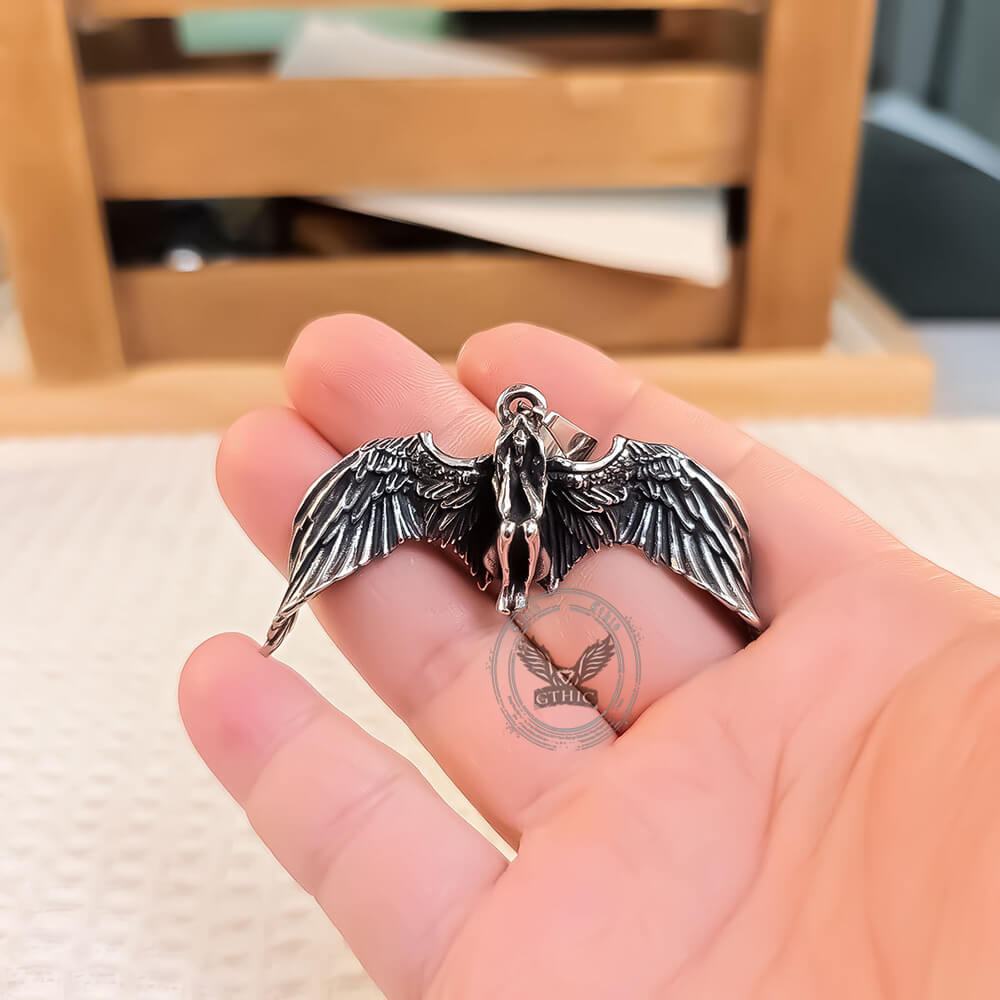 Meditating Fallen Angel Stainless Steel Pendant