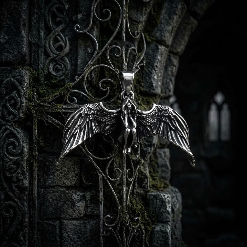 Meditating Fallen Angel Stainless Steel Pendant | Gthic.com