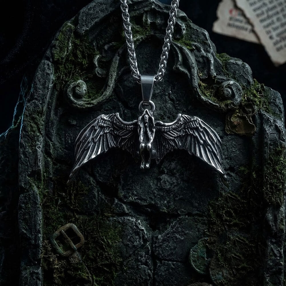 Meditating Fallen Angel Stainless Steel Pendant | Gthic.com