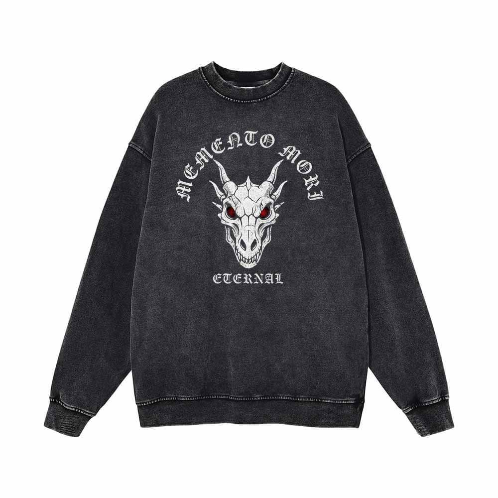 Memento Mori Dragon Skull Vintage Washed Sweatshirt | Gthic.com