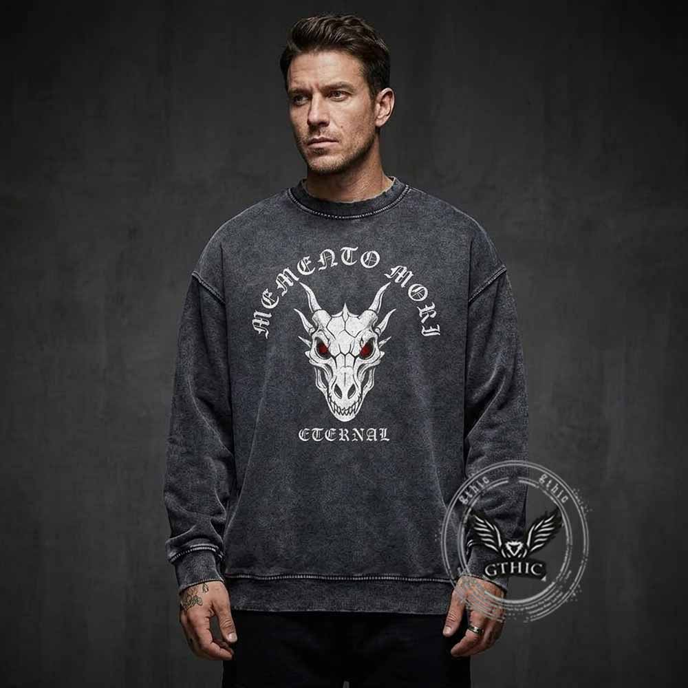 Memento Mori Dragon Skull Vintage Washed Sweatshirt | Gthic.com