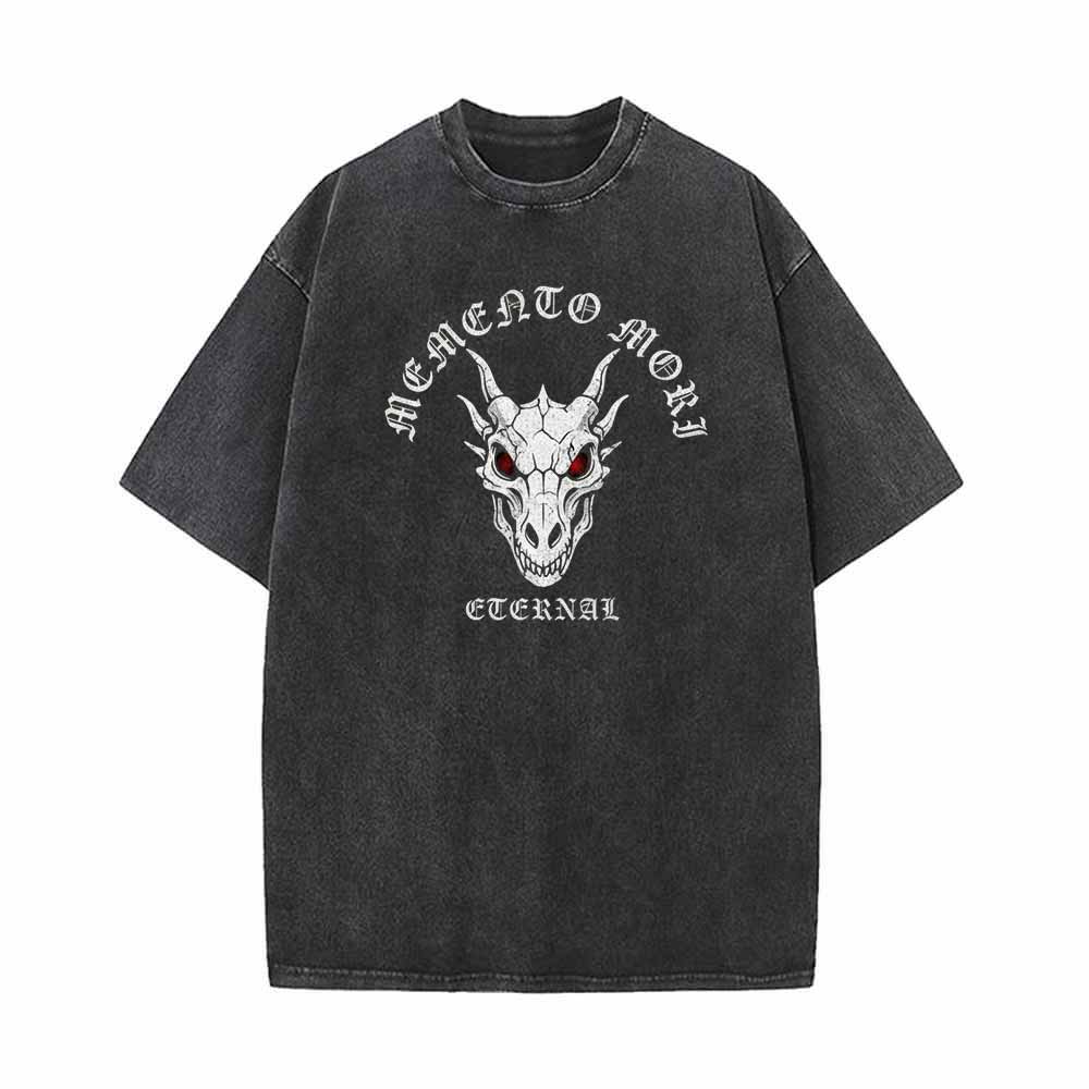 Memento Mori Dragon Skull Vintage Washed T-shirt | Gthic.com