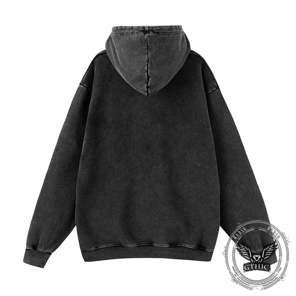 Memento Mori Frog Skeleton Mushroom Vintage Washed Hoodie | Gthic.com