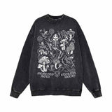 Memento Mori Frog Skeleton Mushroom Vintage Washed Sweatshirt | Gthic.com