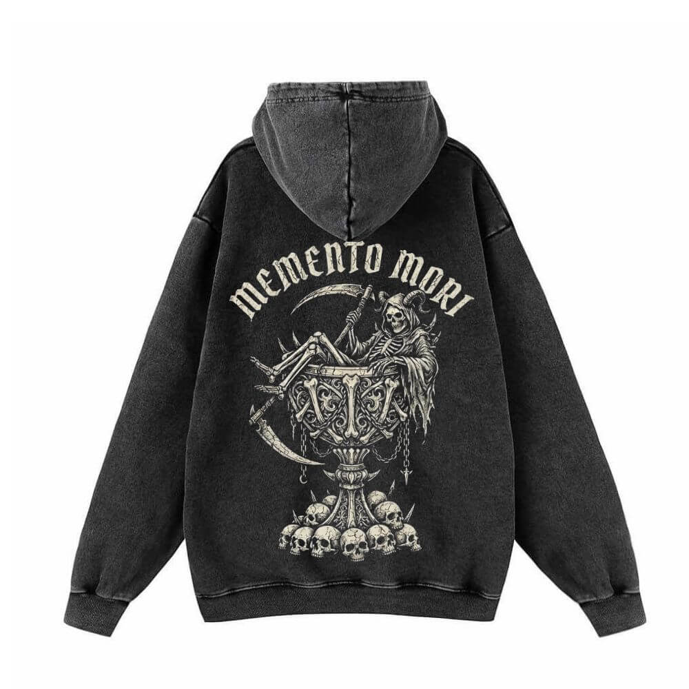 Memento Mori Grim Reaper Vintage Washed Hoodie | Gthic.com