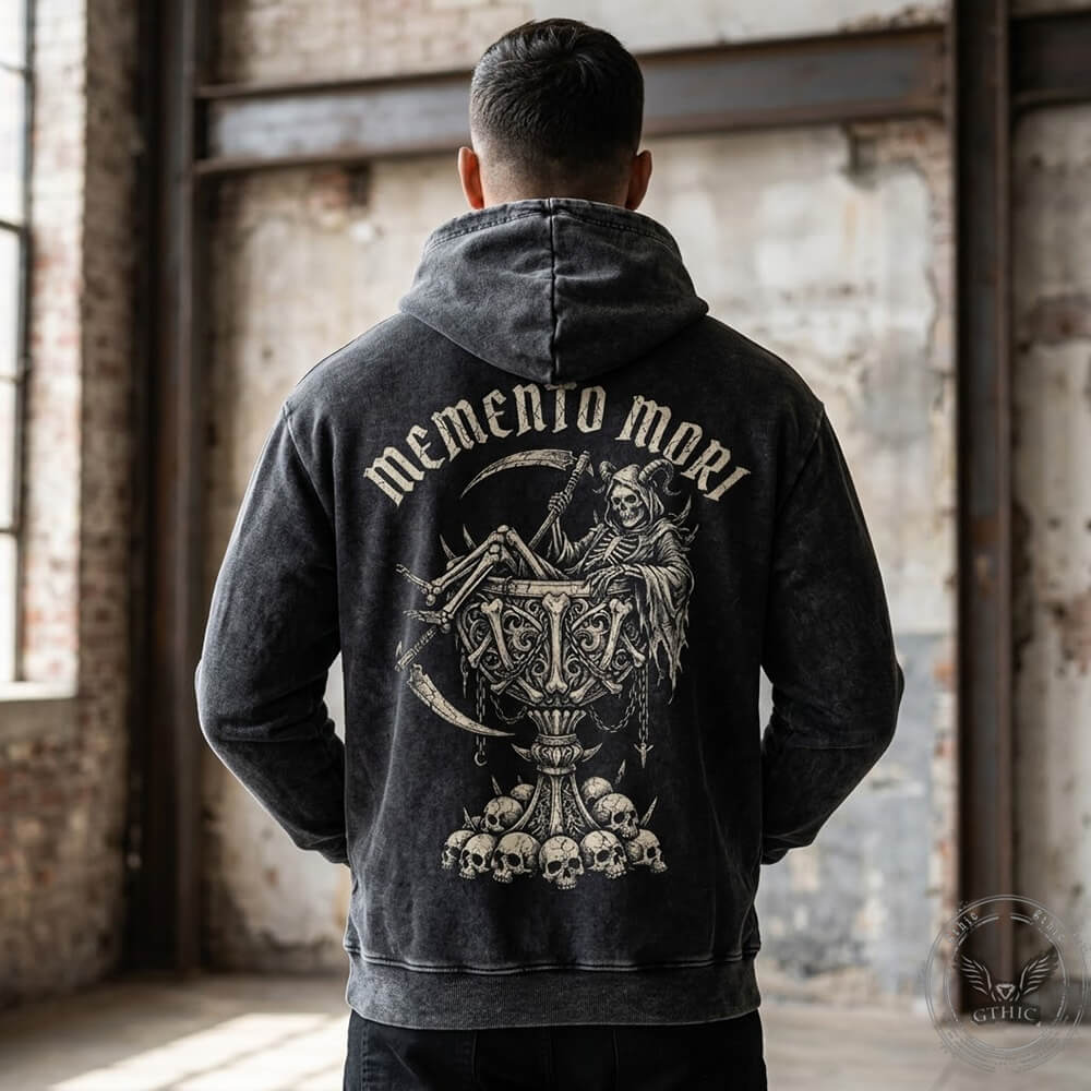 Memento Mori Grim Reaper Vintage Washed Hoodie | Gthic.com