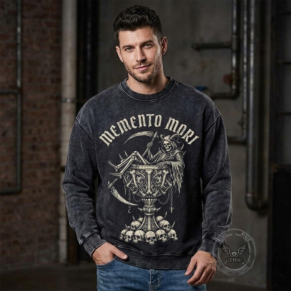 Memento Mori Grim Reaper Vintage Washed Sweatshirt | Gthic.com
