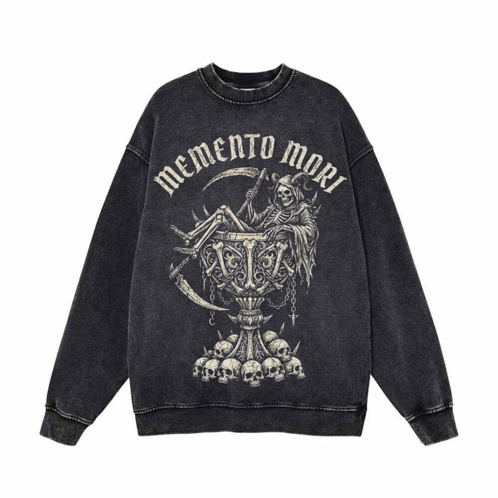 Memento Mori Grim Reaper Vintage Washed Sweatshirt | Gthic.com