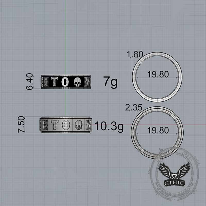 Memento Mori Letters Skull Sterling Silver Ring