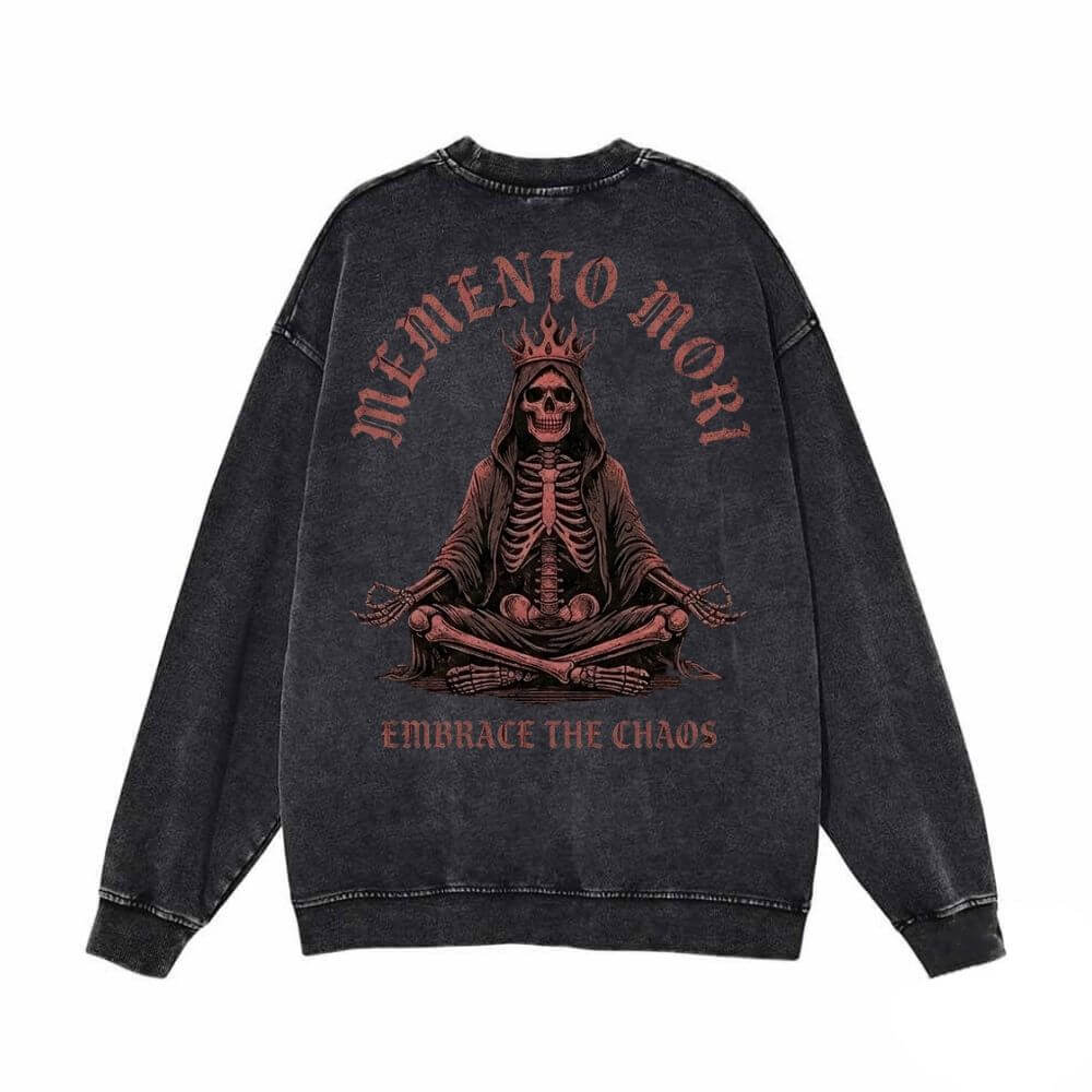Memento Mori Meditating Skeleton Vintage Washed Sweatshirt | Gthic.com