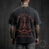 Memento Mori Meditating Skeleton Vintage Washed T-shirt | Gthic.com
