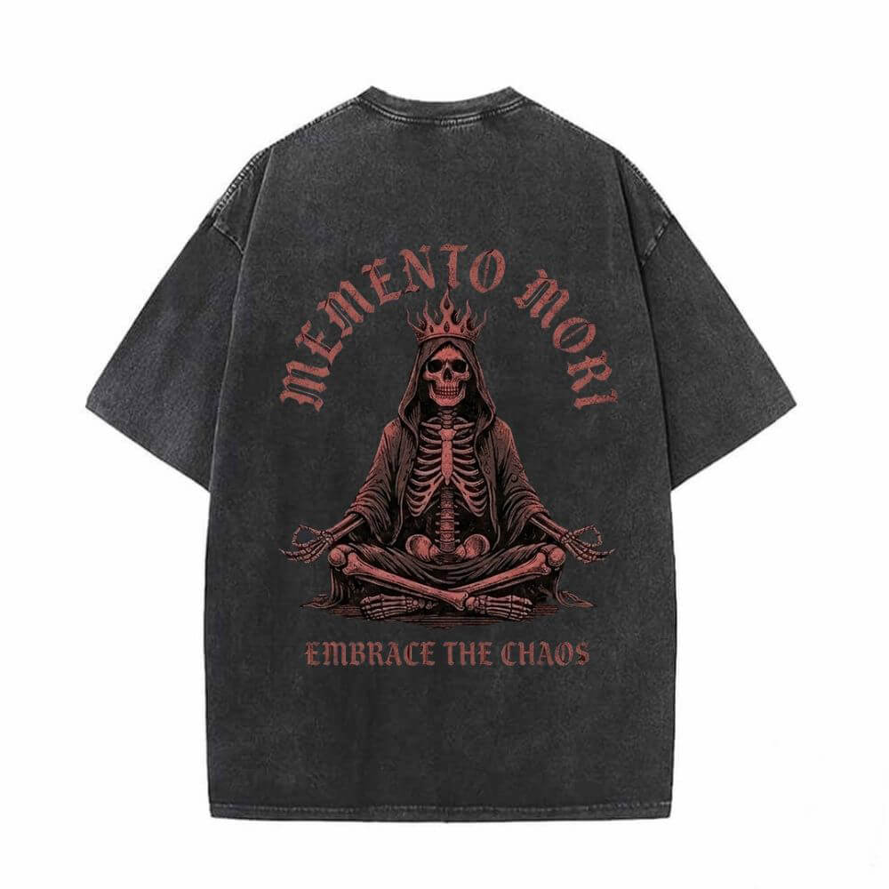 Memento Mori Meditating Skeleton Vintage Washed T-shirt | Gthic.com