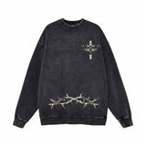 Memento Mori Skull Moth Cross Vintage Washed Sweatshirt