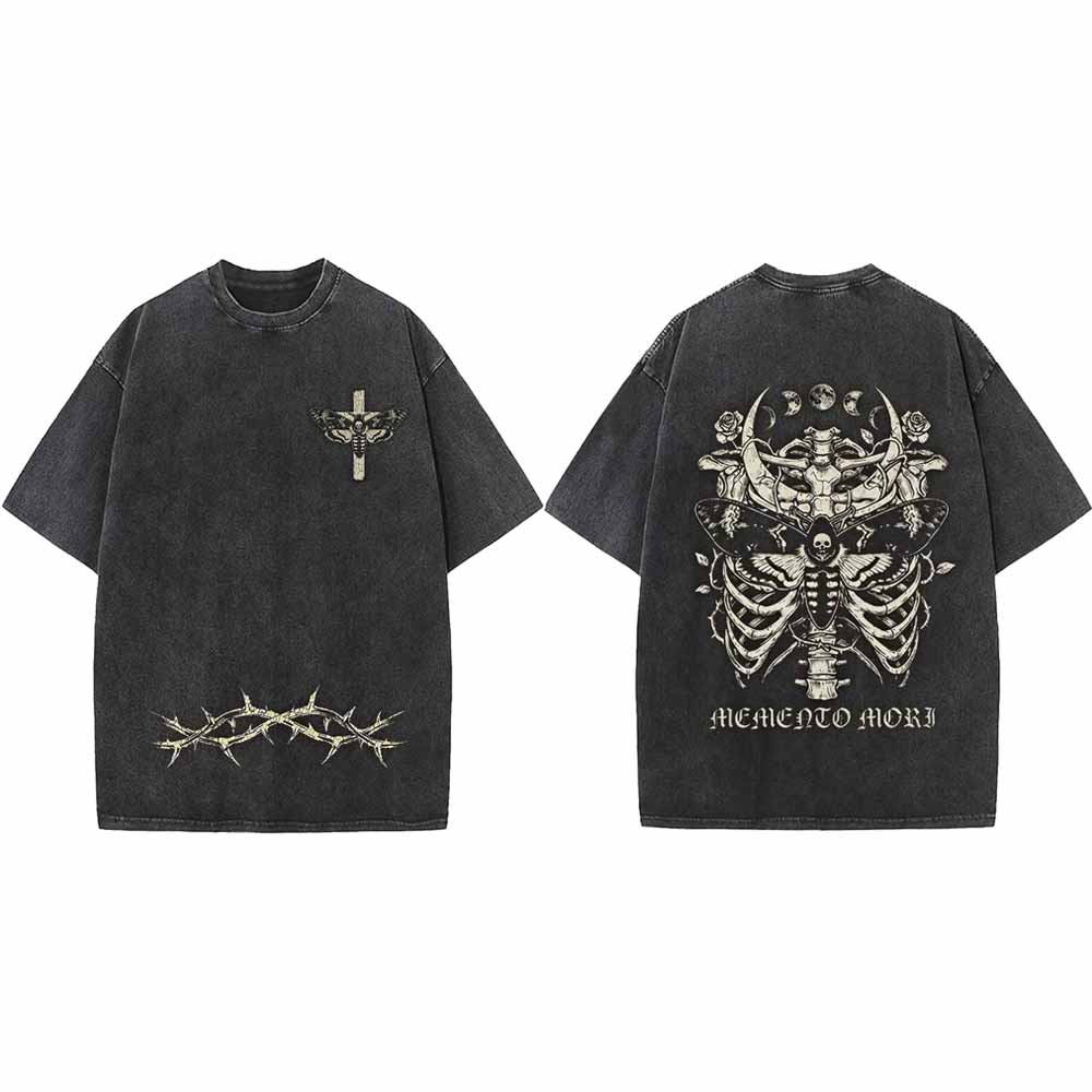 Memento Mori Skull Moth Cross Vintage Washed T-shirt | Gthic.com