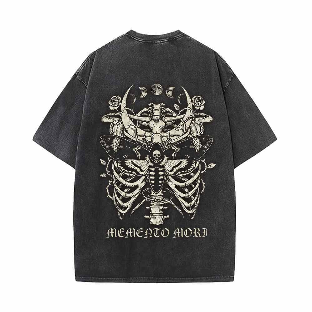 Memento Mori Skull Moth Cross Vintage Washed T-shirt
