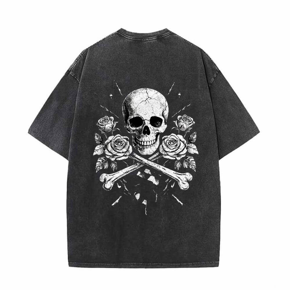 Memento Mori Skull Rose Gothic Vintage Washed T-shirt | Gthic.com
