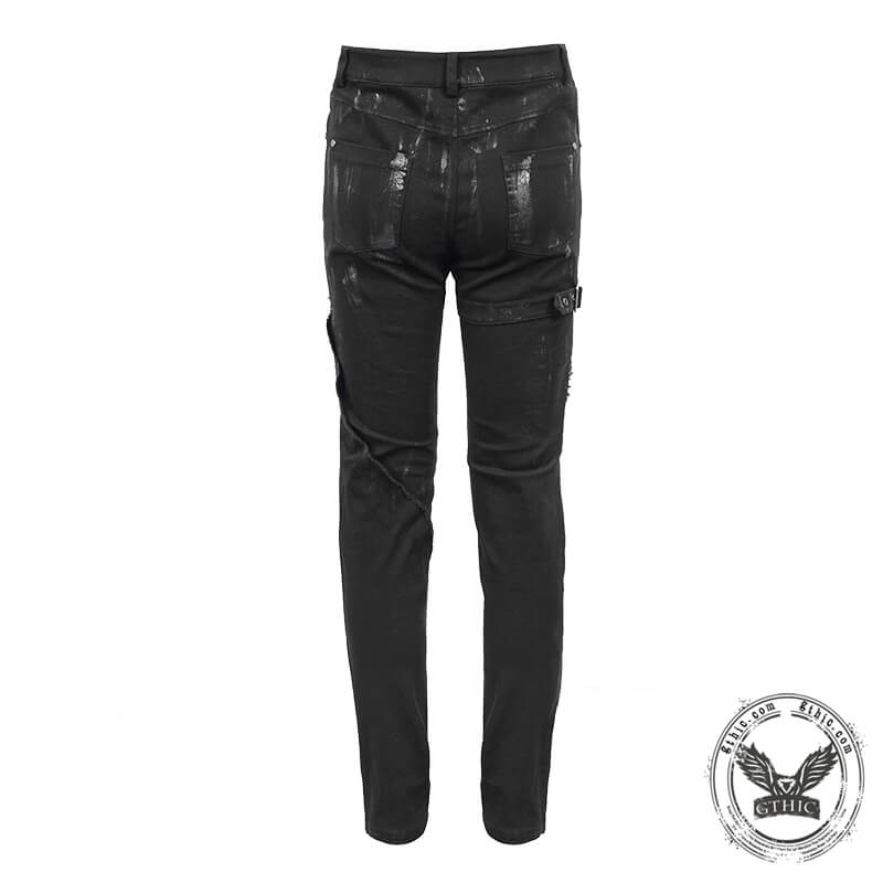 Men's Black Lace Up Slim Fit Pencil Pants