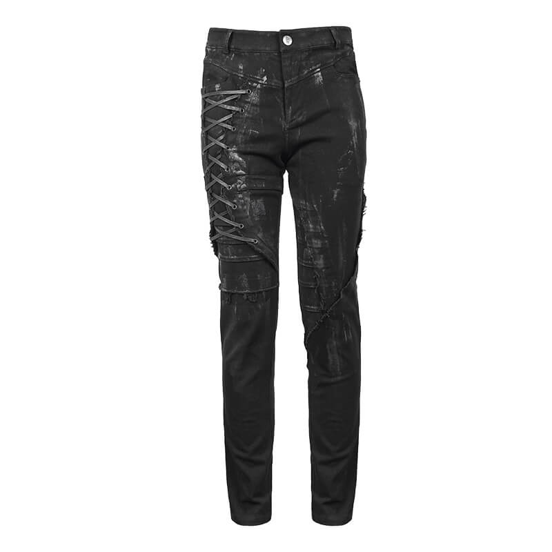 Men's Black Lace Up Slim Fit Pencil Pants – GTHIC
