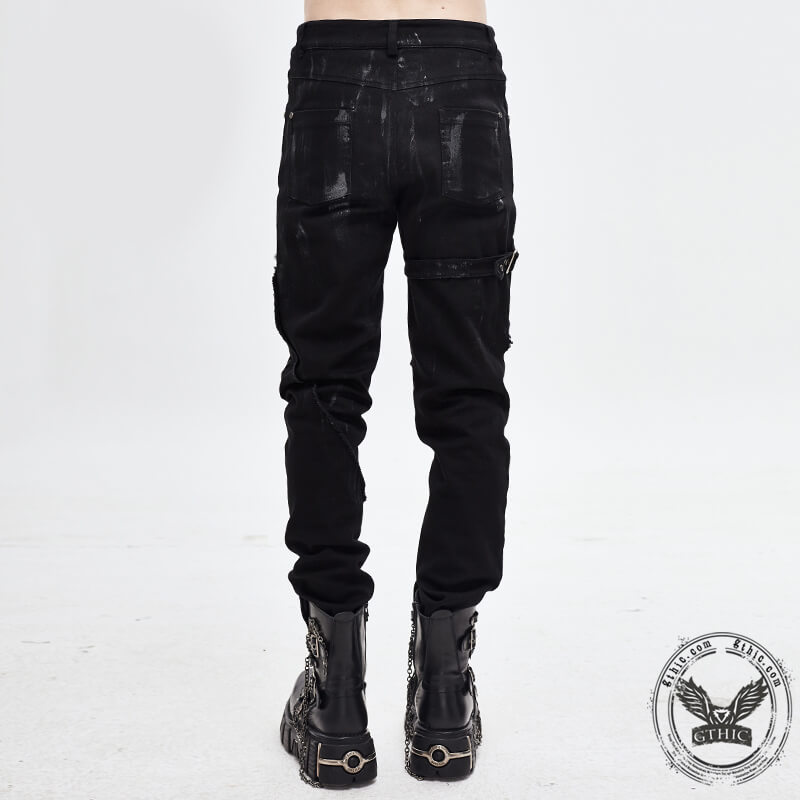 Men's Black Lace Up Slim Fit Pencil Pants | Gthic.com