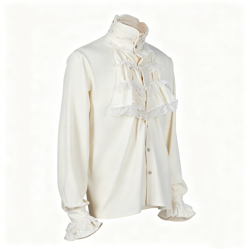 Men's Medieval Gothic Ruffled Stand Collar Long Sleeve Shirt