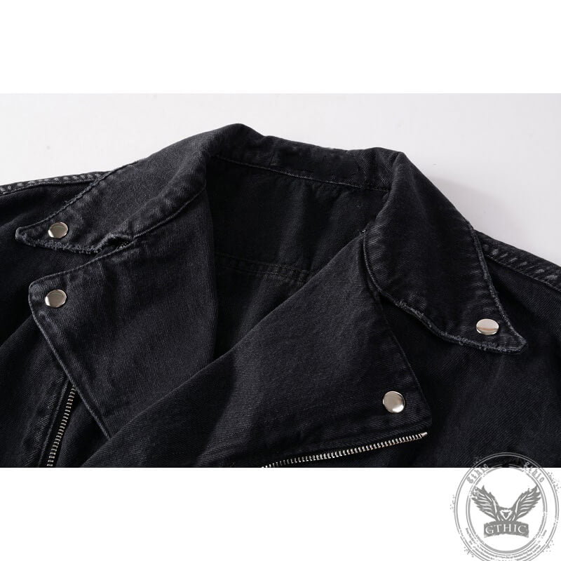 Men's Punk Lapel Zipper Slim Fit Denim Jacket | Gthic.com