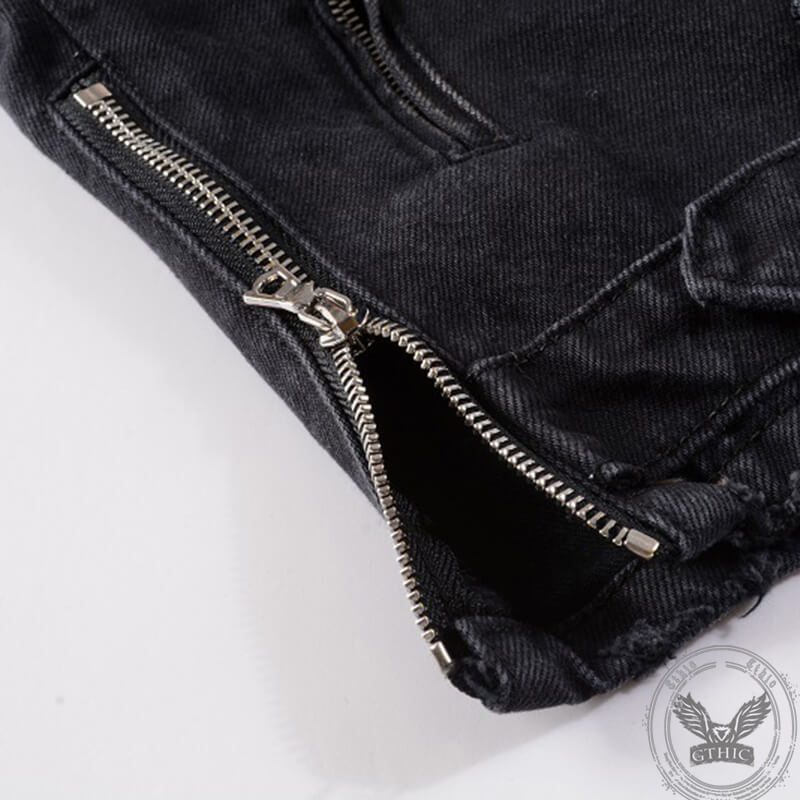 Men's Punk Lapel Zipper Slim Fit Denim Jacket