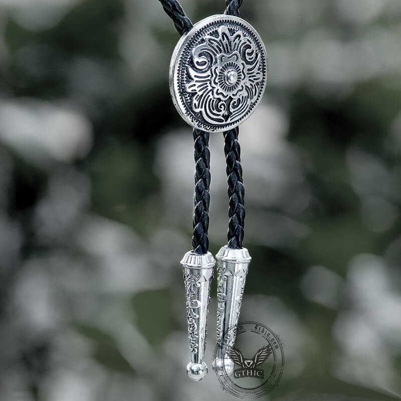 Men's Round Embossed Floral Bolo Tie | Gthic.com